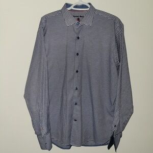 Visconti Black Button Up Long Sleeve Shirt Men's Size Large Blue Abstract